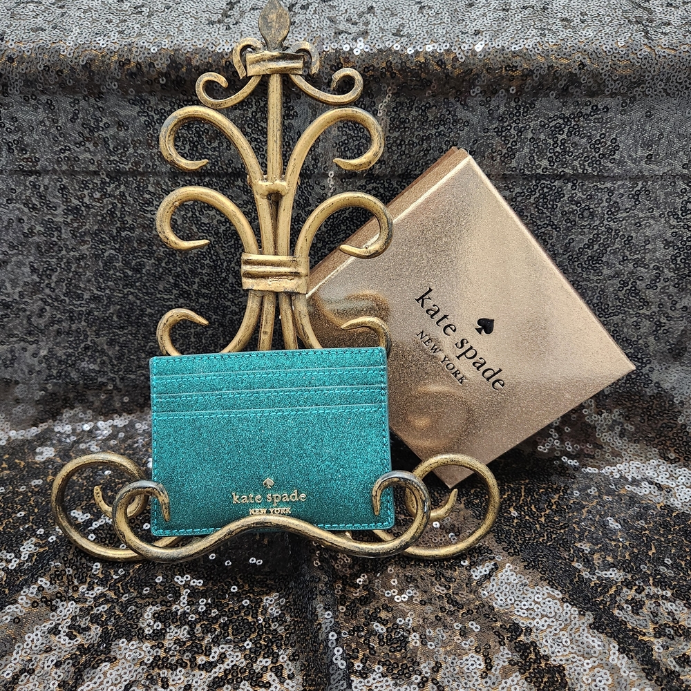 Kate Spade Festive Teal Green Glitter Card Case